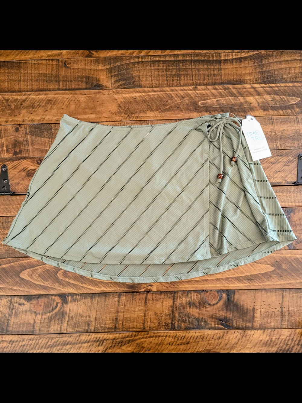 Time And Tru Side Tie Swim Coverup Skirt Mid-Rise Olive Night Womens L 12-14 NWT